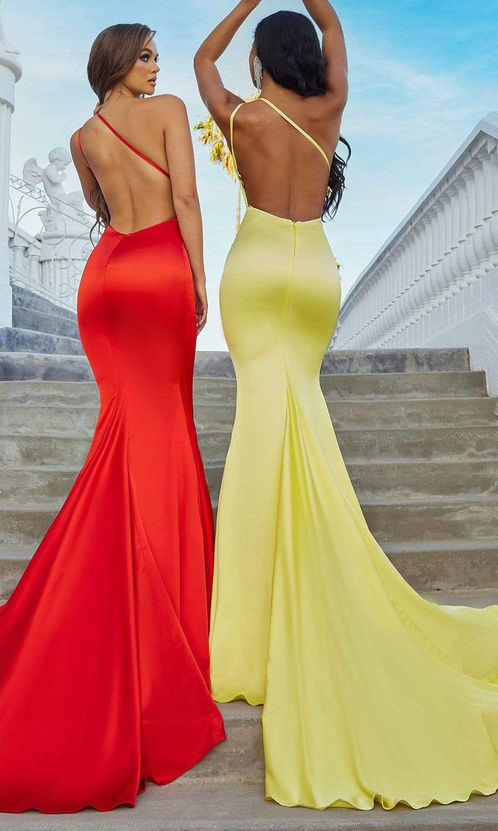 Portia and Scarlett - PS22358 Asymmetric Neck Trumpet Gown With Train Prom Dresses