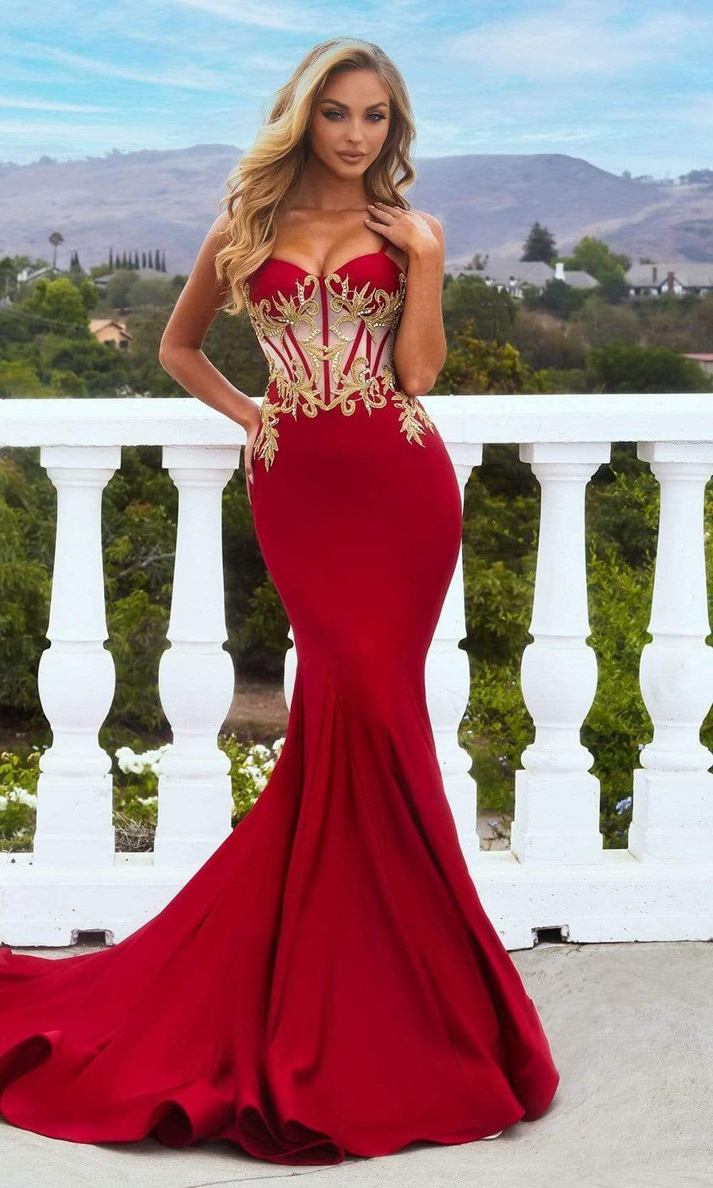Portia and Scarlett - PS22363 Sweetheart Lace Appliqued Long Dress Prom Dresses 0 / Red