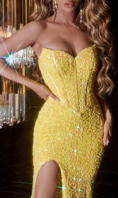 Portia and Scarlett PS22510 - Strapless Sequin Prom Dress In Yellow
