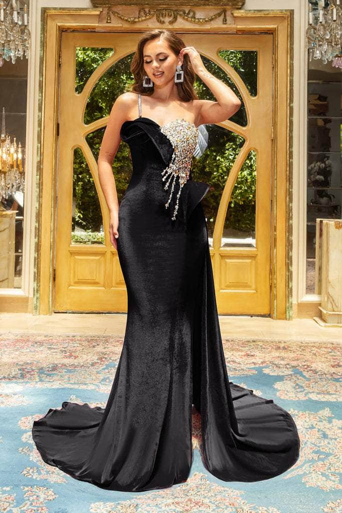 Portia and Scarlett - PS22626 Rhinestone Velvet Sculpted Gown Prom Dresses