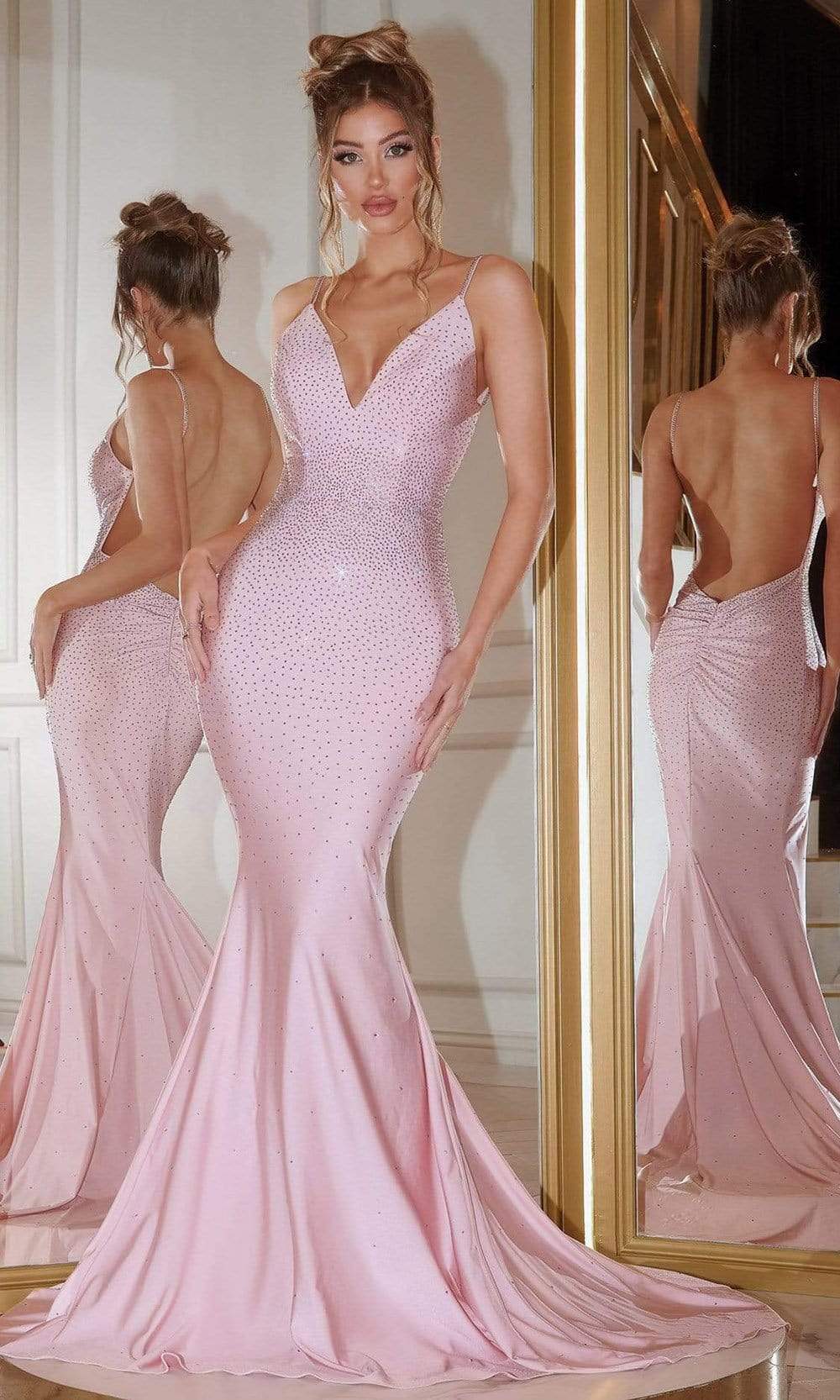 Portia and Scarlett - PS22804 Beaded Bod Open Back Trumpet Dress Evening Dresses 0 / Pink
