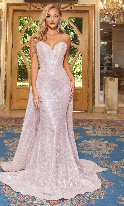 Portia and Scarlett - PS22908 Strapless Fully Embellished Gown Prom Dresses In Pink