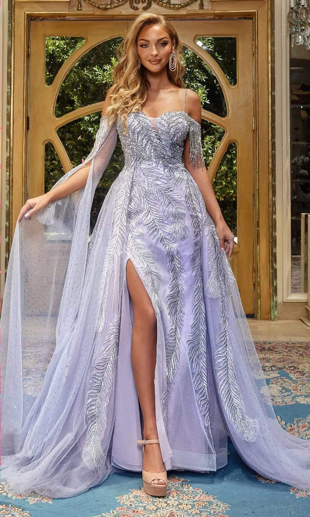 Portia and Scarlett - PS22911 Enchanting Fern Detailed A-Line Dress Prom Dresses 0 / Lilac