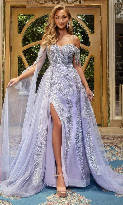 Portia and Scarlett - PS22911 Enchanting Fern Detailed A-Line Dress Prom Dresses 0 / Lilac