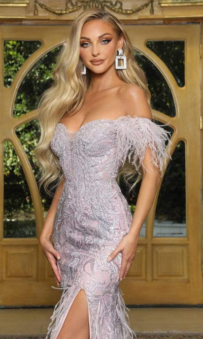 Portia and Scarlett - Ps22913 Feather Detailed Trumpet Gown Special Occasion Dress