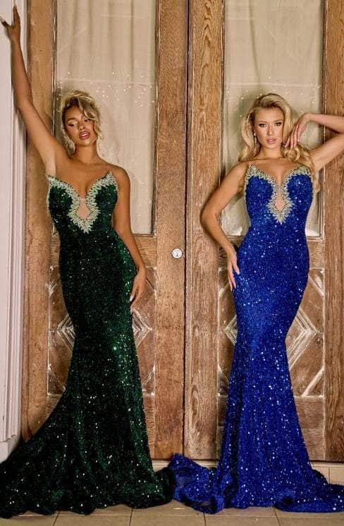 Portia and Scarlett PS23683 - Plunging Sequin Prom Gown Evening Dresses 00 / Cobalt