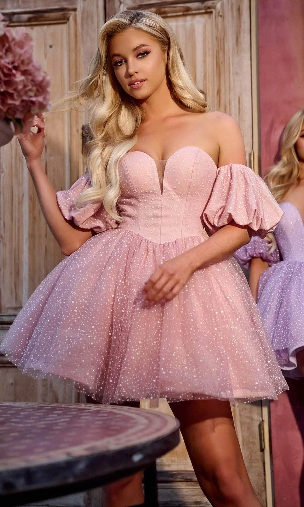 Portia and Scarlett PS24006 - Puff Sleeve A-Line Homecoming Dress Special Occasion Dress 00 / Pink