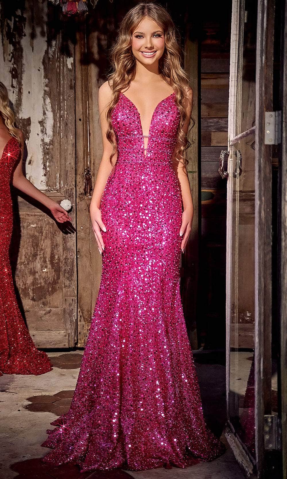 Portia and Scarlett PS24041 - Sequin Embellished Prom Dress Special Occasion Dress 00 /  Hot-Pink