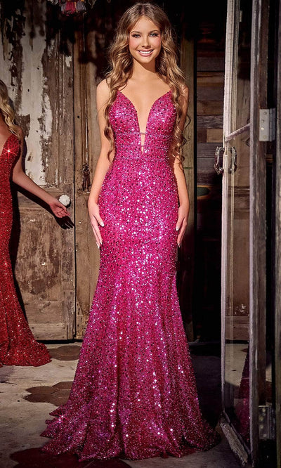 Portia and Scarlett PS24041 - Sequin Embellished Prom Dress Special Occasion Dress 00 /  Hot-Pink