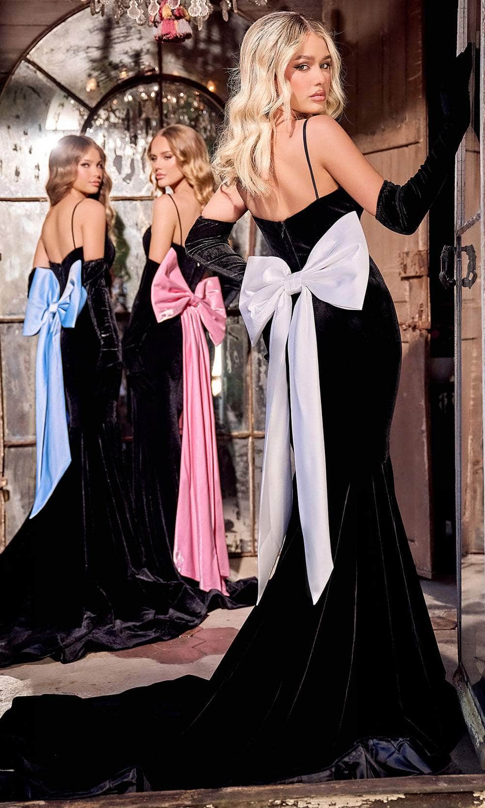 Portia and Scarlett PS24068 - Velvet Prom Dress with Bow Special Occasion Dress 