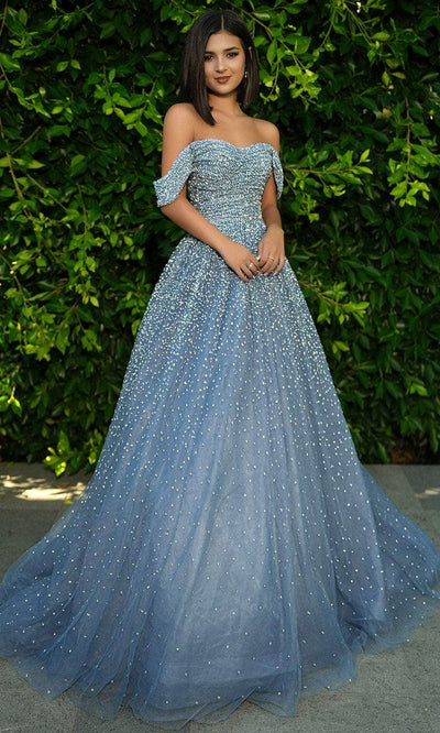 Portia and Scarlett PS24073 - Glitter Print A-Line Prom Dress Special Occasion Dress 00 /  Blue