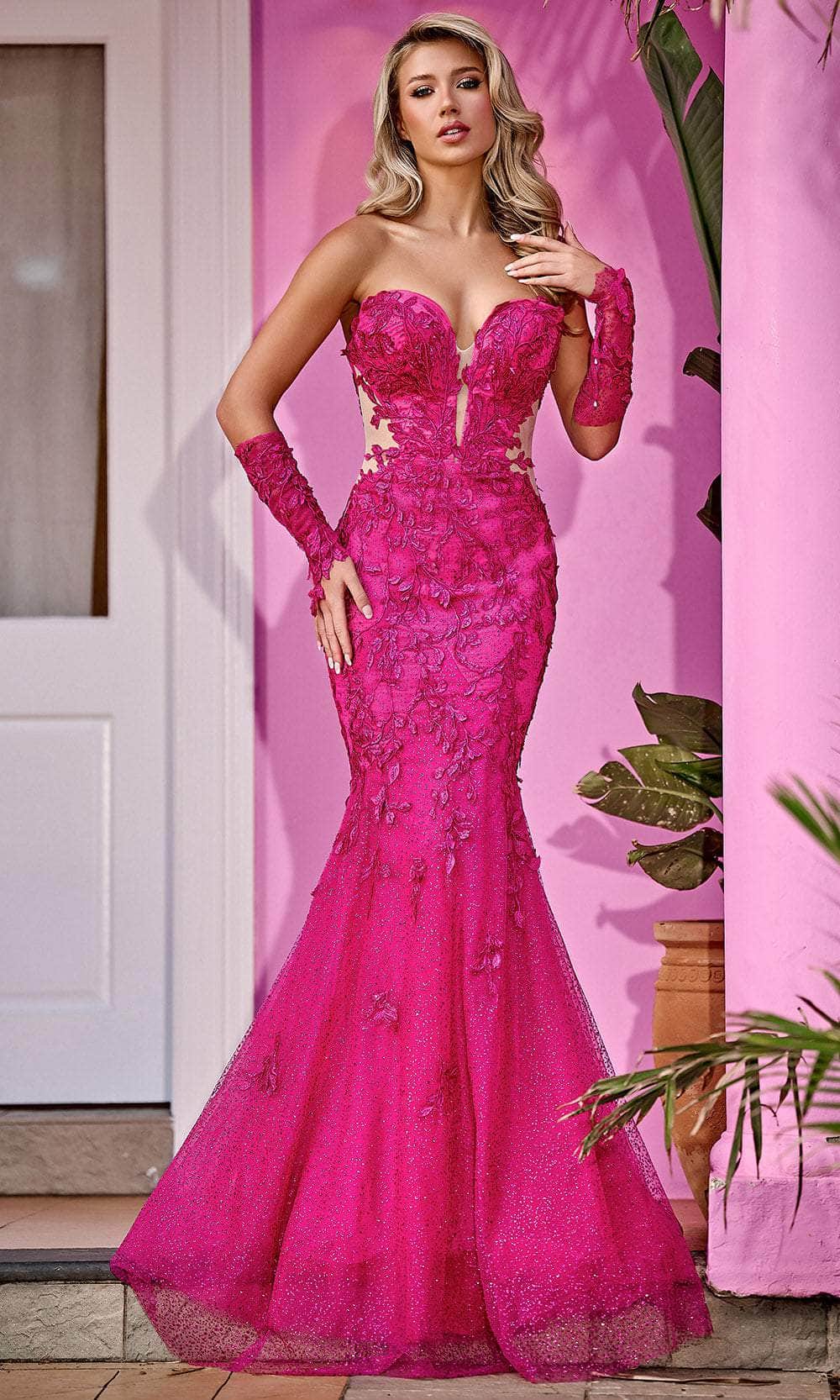 Portia and Scarlett PS24113 - Lace Applique Mermaid Prom Dress Special Occasion Dress 00 /  Hot-Pink