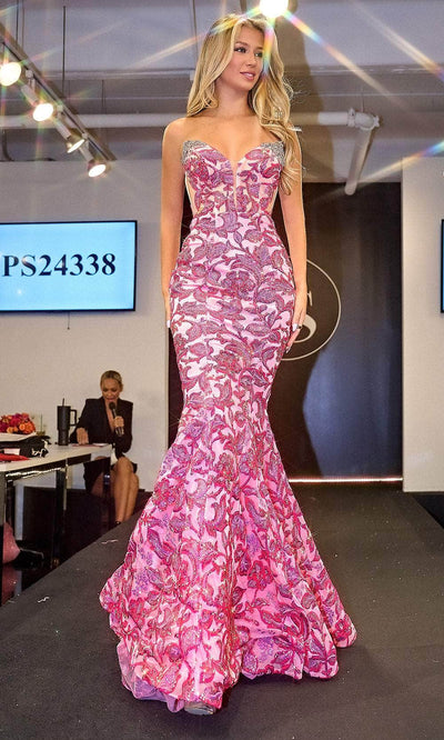 Portia and Scarlett PS24338 - Illusion Back Mermaid Prom Gown Special Occasion Dress 00 /  Pink-Multi