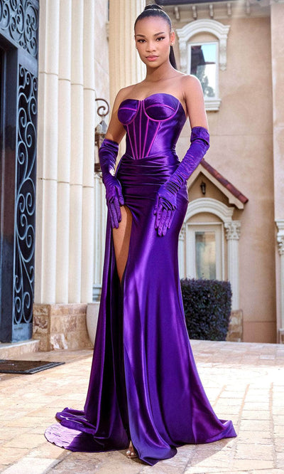 Portia and Scarlett PS24402 - Strapless High Slit Prom Gown Special Occasion Dress 00 /  Purple