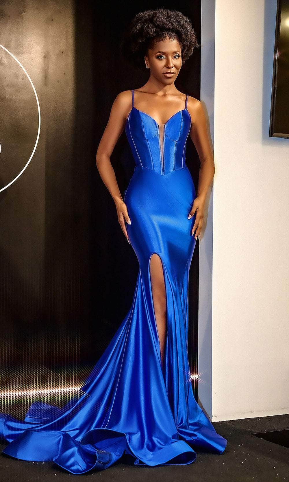 Portia and Scarlett PS24403 - V-Neck Bustier Prom Gown Special Occasion Dress 00 /  Cobalt