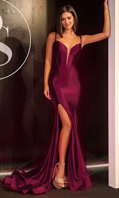 Portia and Scarlett PS24403 - V-Neck Bustier Prom Gown Special Occasion Dress 00 /  Plum