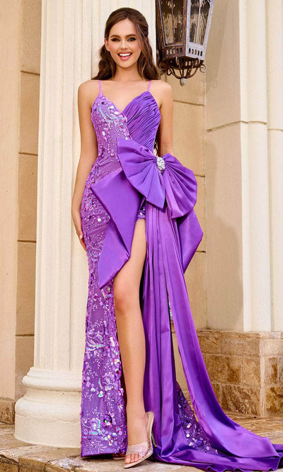 Portia and Scarlett PS24407 - Spaghetti Strap Beaded Prom Gown Special Occasion Dress 00 /  Purple