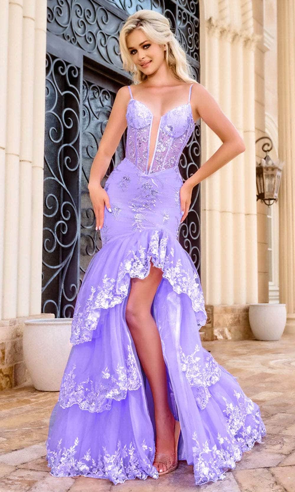 Portia and Scarlett PS24409 - Ruffled Trumpet Prom Gown Special Occasion Dress 00 /  Lilac