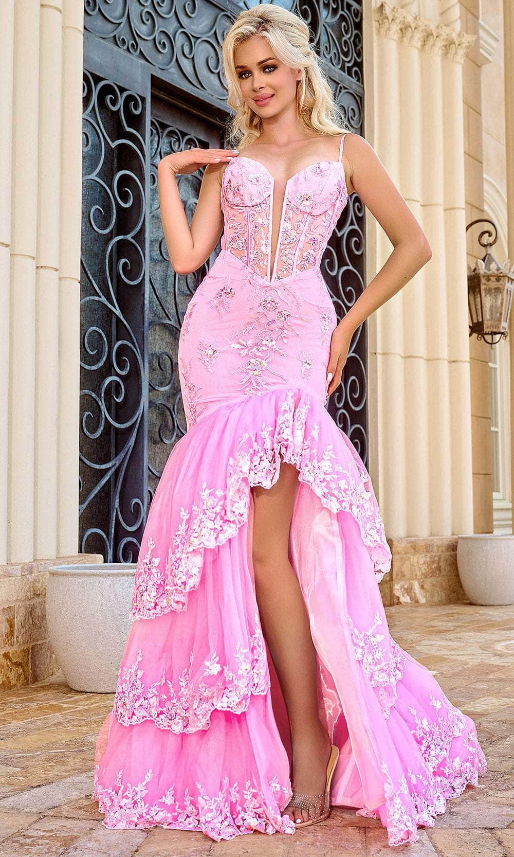 Portia and Scarlett PS24409 - Ruffled Trumpet Prom Gown Special Occasion Dress 00 /  Pink