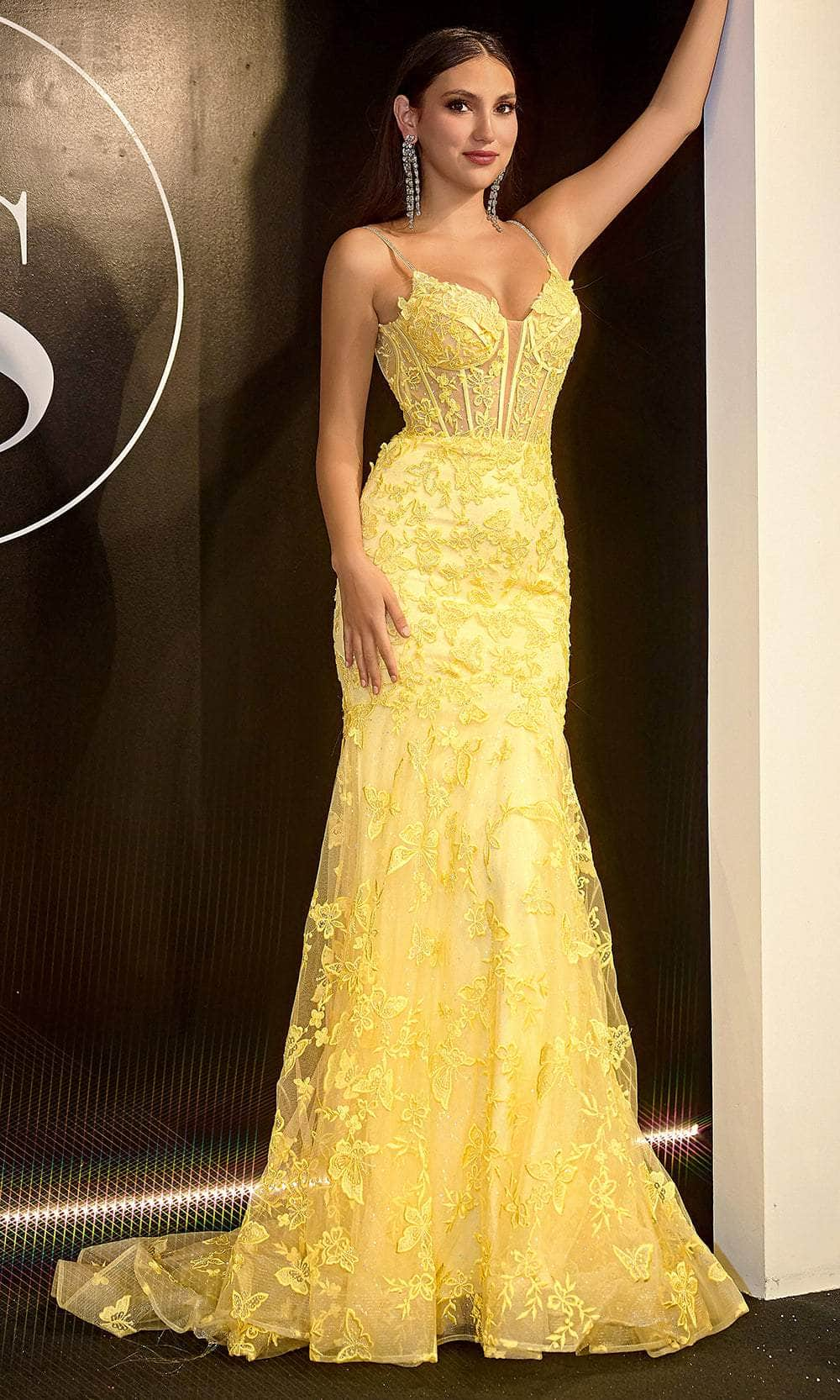 Portia and Scarlett PS24504X - Lace Trumpet Prom Dress Special Occasion Dress 00 /  Yellow