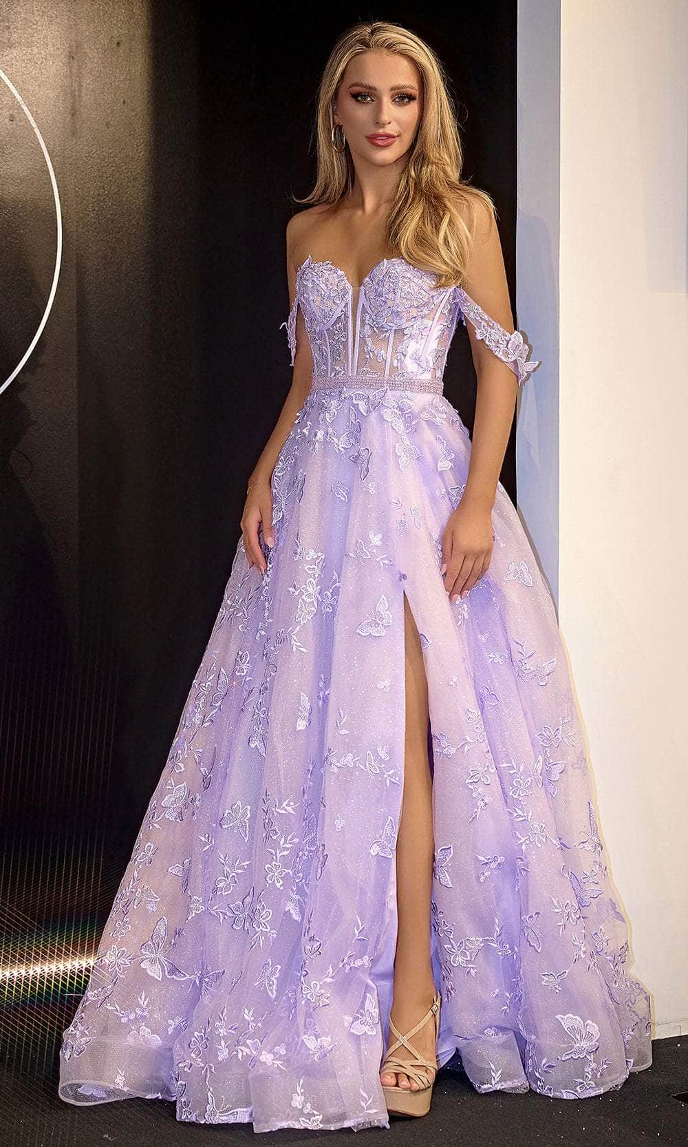 Portia and Scarlett PS24513X - Lace Detailed A-Line Prom Dress Special Occasion Dress 00 /  Lilac