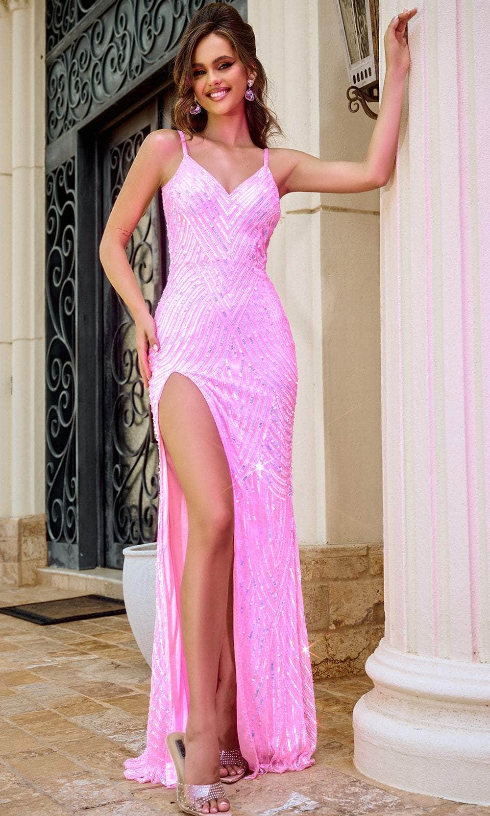 Portia and Scarlett PS24816X - Geometric Motif Prom Dress Special Occasion Dress 00 /  Pink