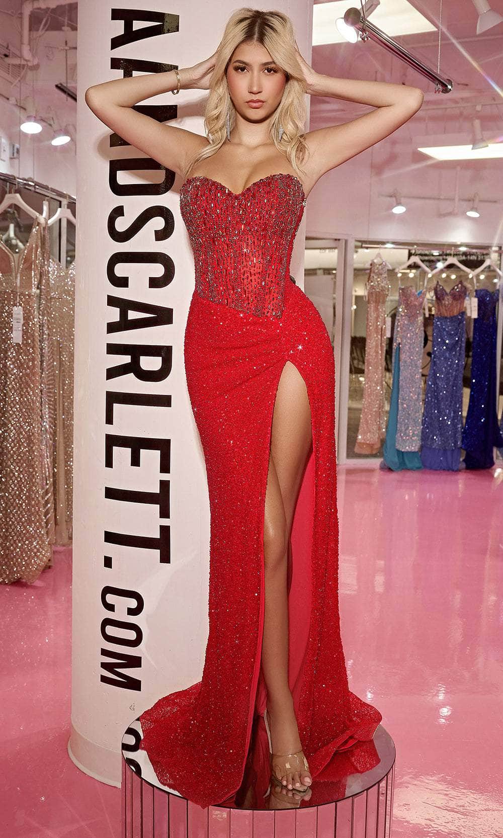 Portia and Scarlett PS24850C - Jeweled Corset Evening Gown Special Occasion Dress 00 /  Red