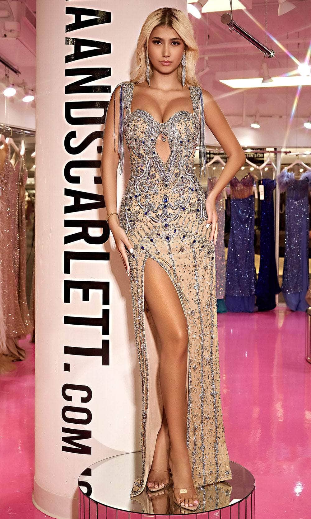 Portia and Scarlett PS24864C - Sleeveless Rhinestone Dress Special Occasion Dress 00 /  Nude-Blue