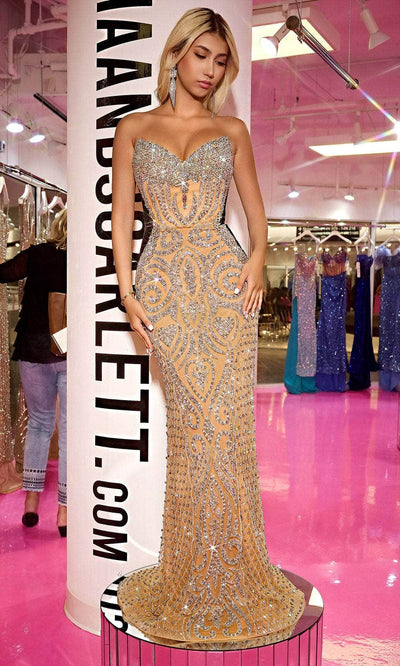 Portia and Scarlett PS24867C - Strapless Rhinestone Dress Special Occasion Dress 00 /  Nude-Silver-Black