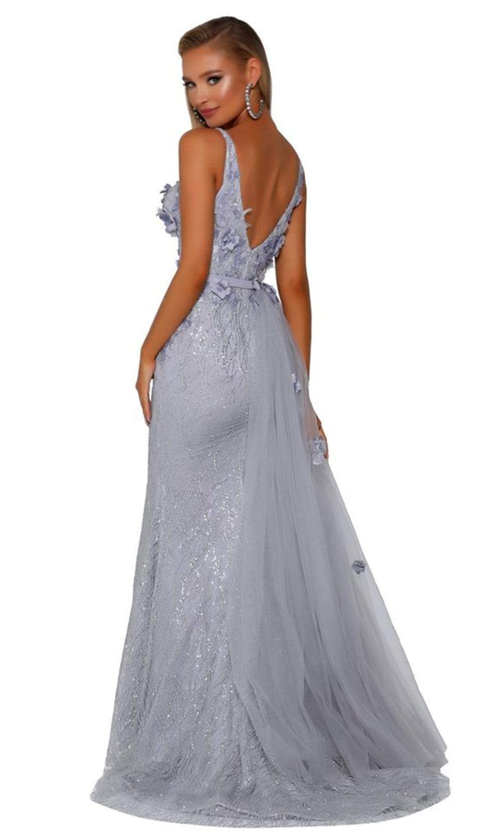 Portia and Scarlett - PS6014 Glitter Gown With Tulle Overskirt Prom Dresses