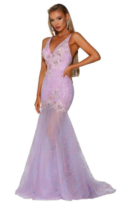 Portia and Scarlett - PS6016 Embroidered Plunging V-Neck Trumpet Dress Prom Dresses