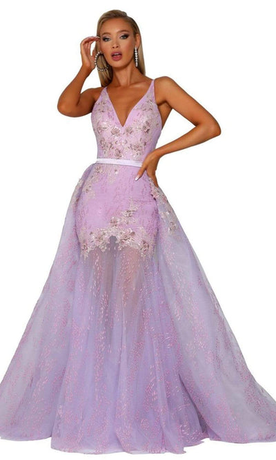 Portia and Scarlett - PS6016S Embroidered V-Neck Dress With Overskirt Prom Dresses 0 / Lilac