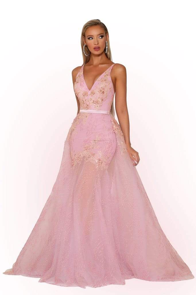 Portia and Scarlett - PS6016S Embroidered V-Neck Dress With Overskirt Prom Dresses
