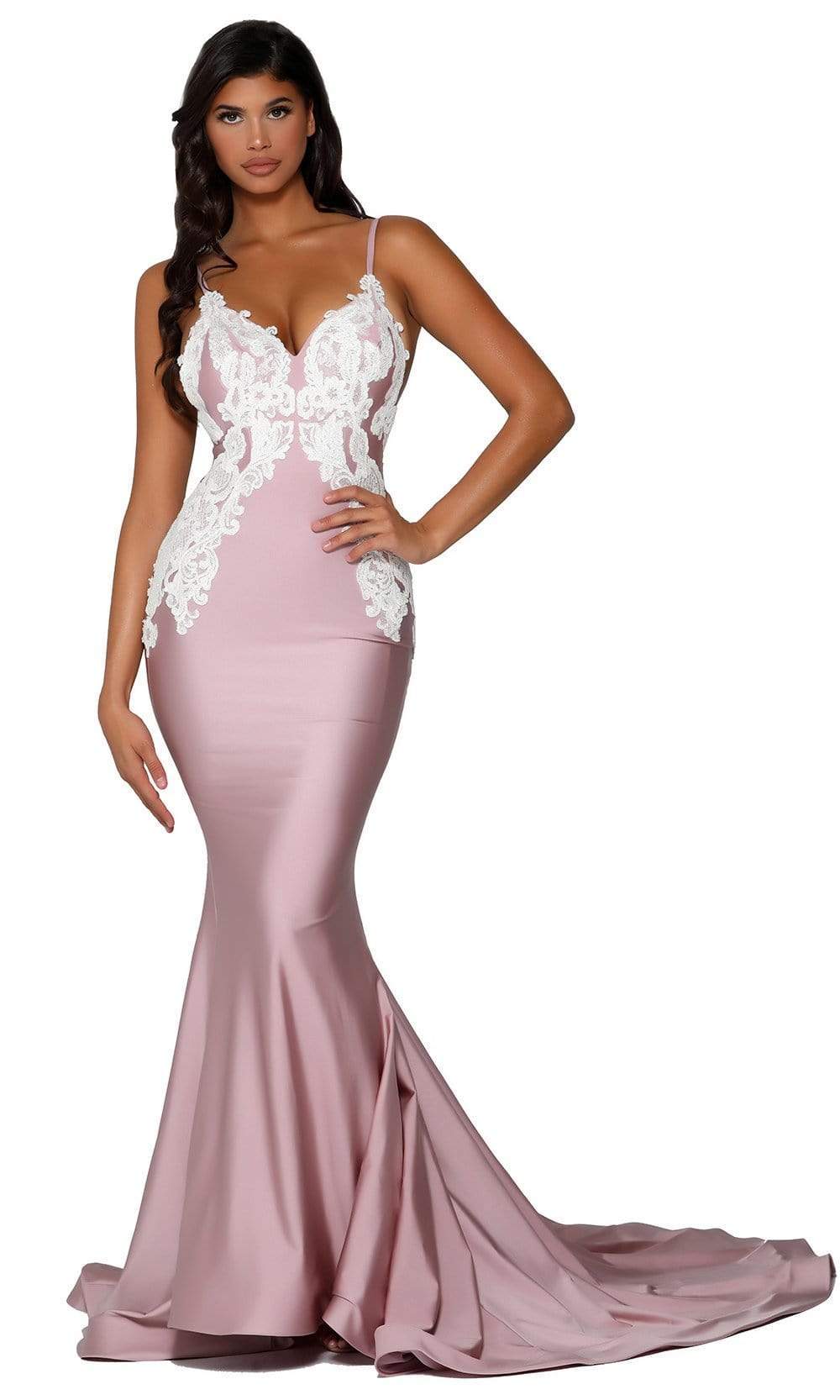 Portia and Scarlett - PS6303 Lace Appliqued Sleeveless Evening Gown Evening Dresses 0 / Mauve Ivory