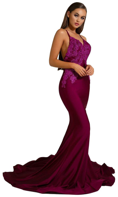 Portia and Scarlett - PS6303 Lace Appliqued Sleeveless Evening Gown Evening Dresses 0 / Plum
