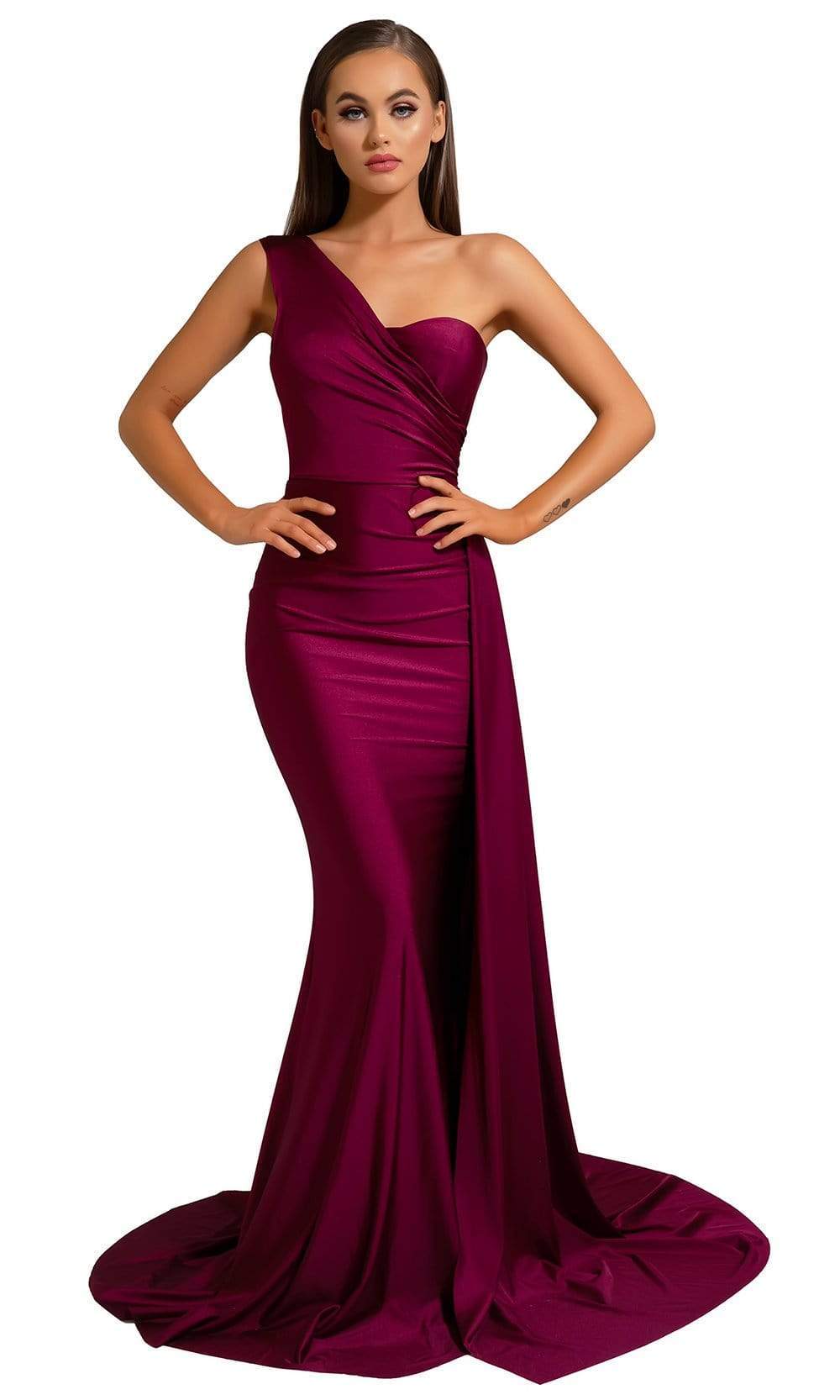 Portia and Scarlett - PS6321 One Shoulder Fitted Evening Gown Evening Dresses 0 / Plum