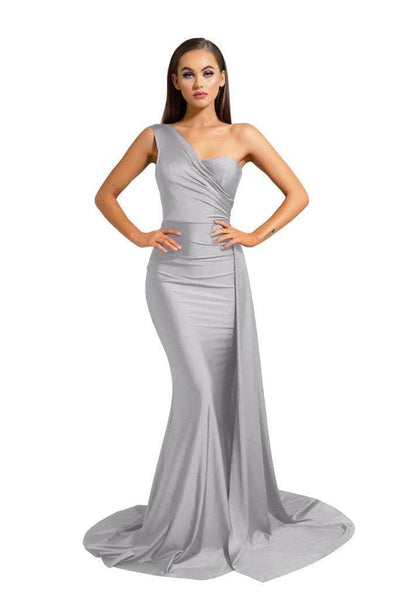Portia and Scarlett - PS6321 One Shoulder Ruched Long Dress Evening Dresses 0 / Silver