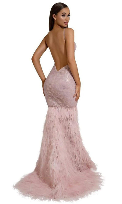 Portia and Scarlett - PS6826 V Neck Feathered Dress Prom Dresses