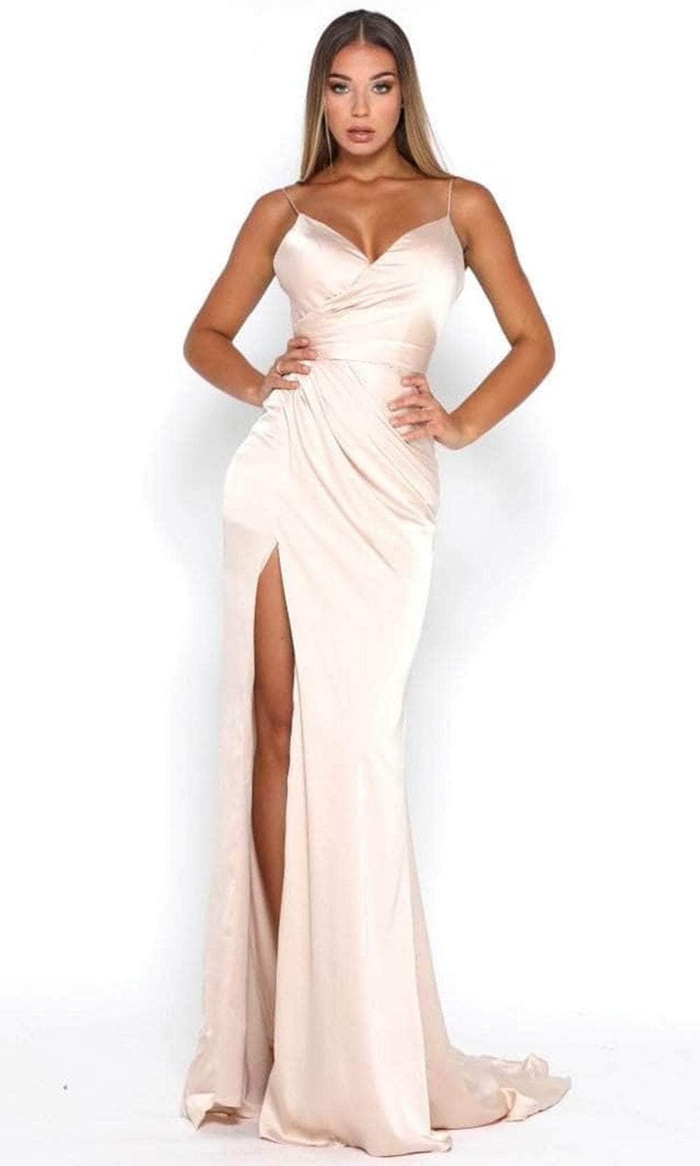 Portia and Scarlett Stephanie Gown - Draped Silk Prom Dress Special Occasion Dress 0 / Shinny Champagne