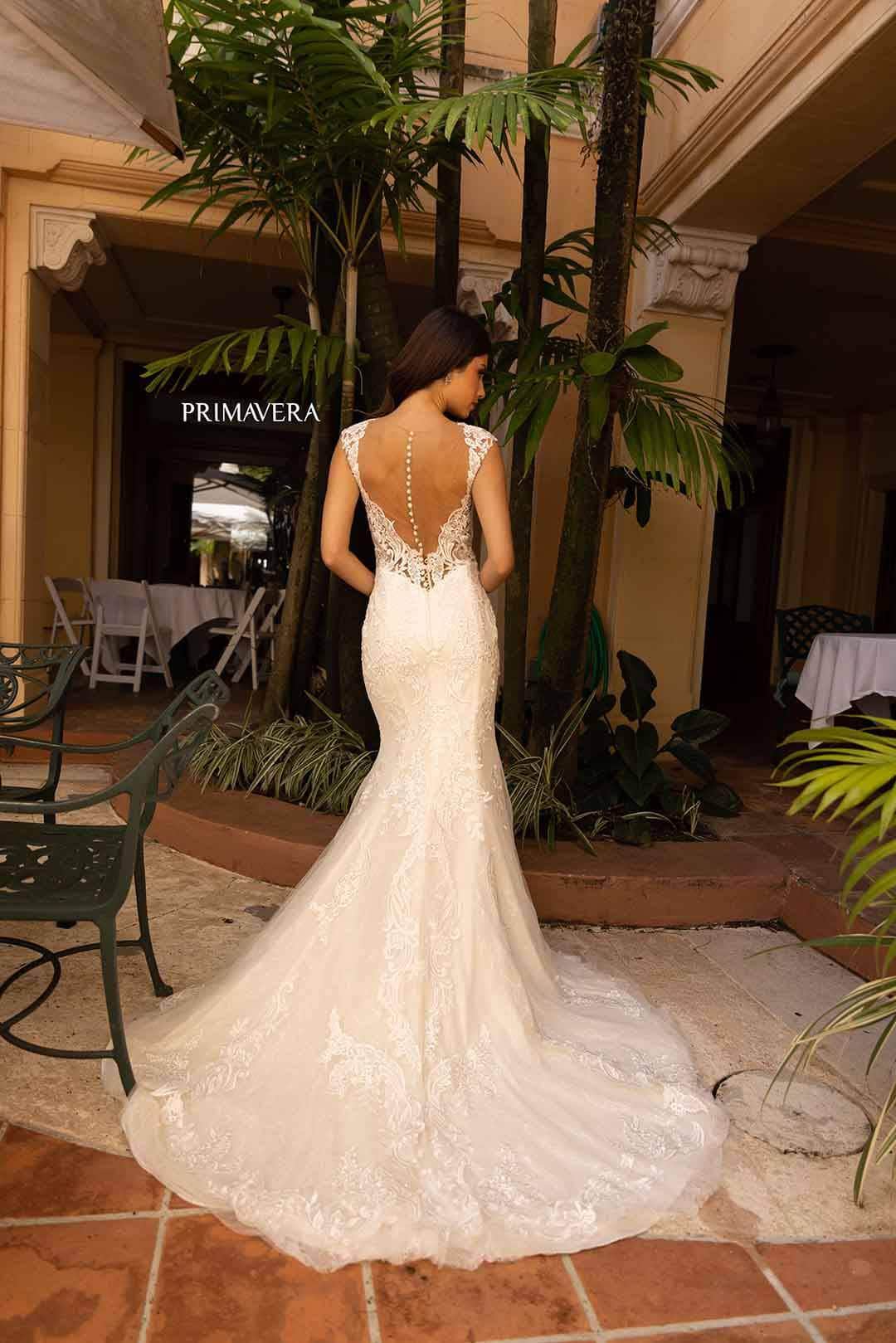 Primavera Bridal 11133 - Plunging Neck Lace Applique Dress Special Occasion Dress