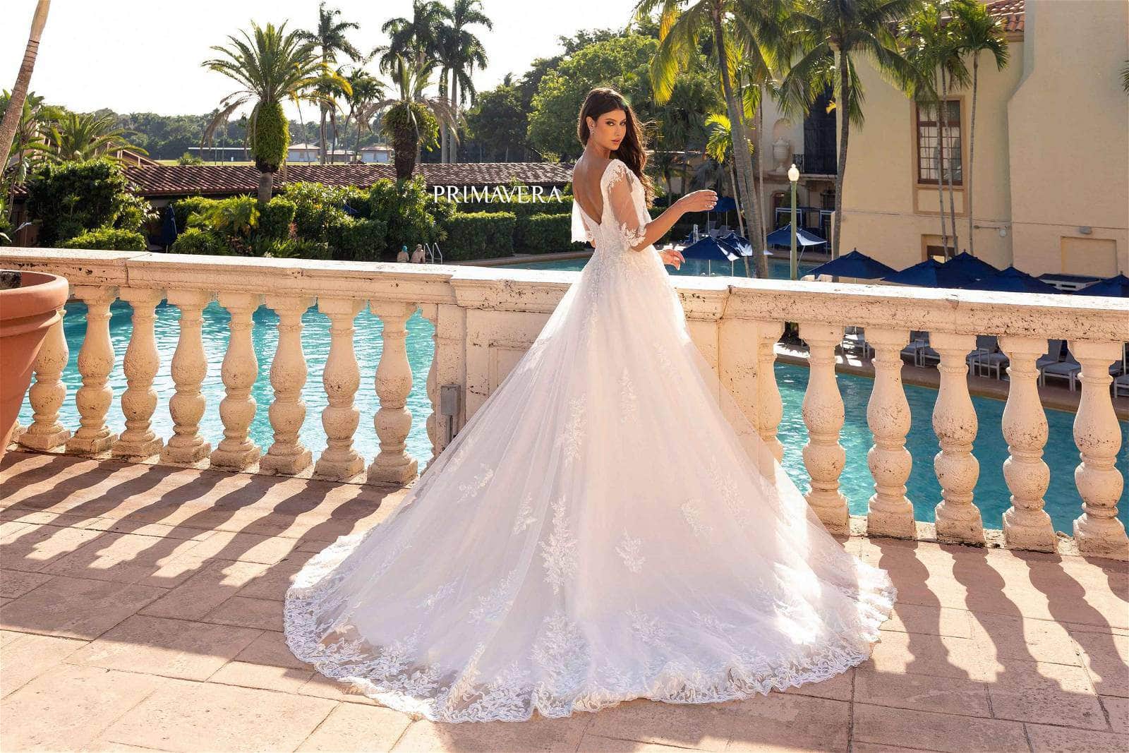 Primavera Bridal 11134 - Flutter Sleeve Plunging Neck Dress Special Occasion Dress