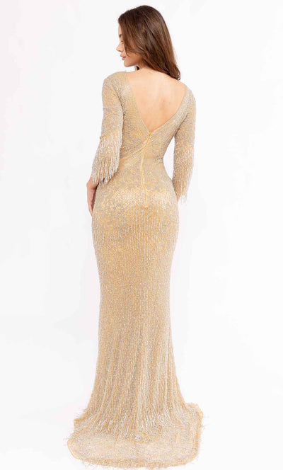 Primavera Couture 12032 - Quarter Sleeve Fringed Evening Gown Mother Of The Bride Dresses