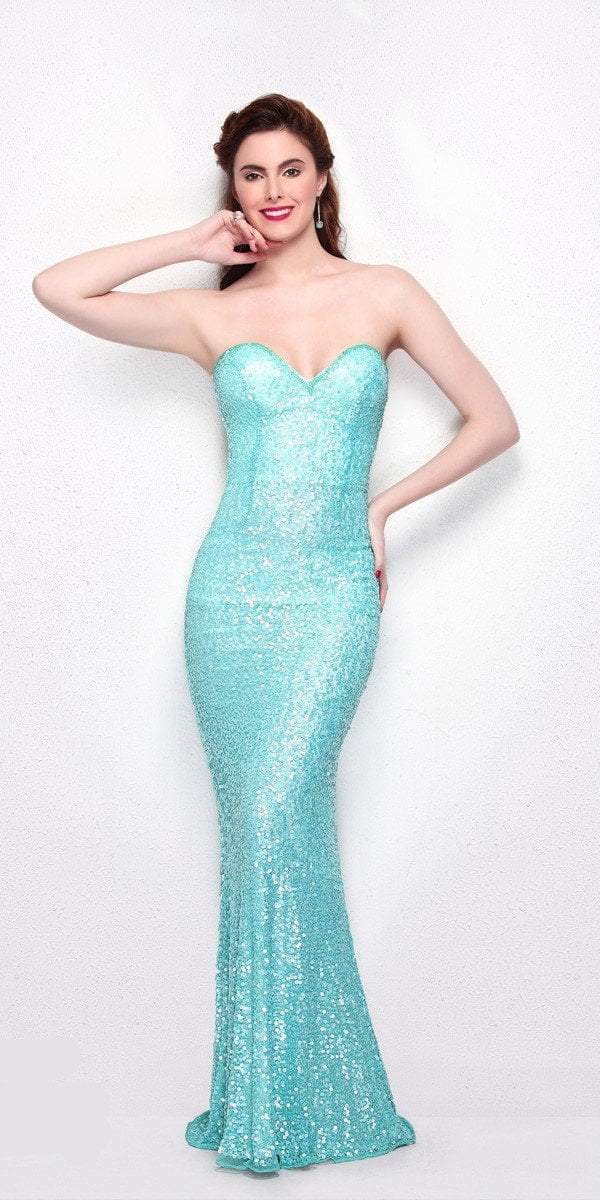 Primavera Couture - 1253 Strapless Sequined Sweetheart Sheath Dress Special Occasion Dress 0 / Blue
