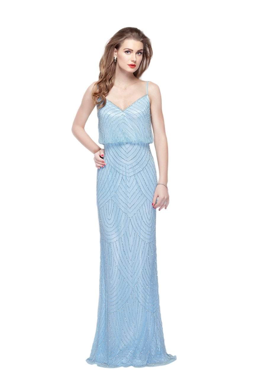 Primavera Couture - 1270 Scalloped Blouson Sheath Gown Special Occasion Dress 0 / Powder Blue