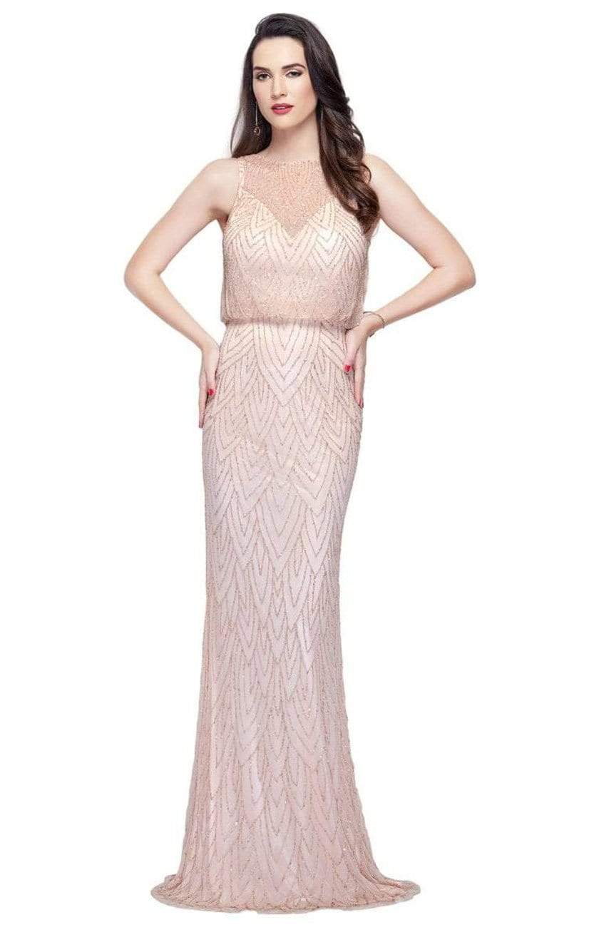Primavera Couture - 1272 Petal Motif Illusion Sheath Gown Special Occasion Dress 0 / Rose Gold