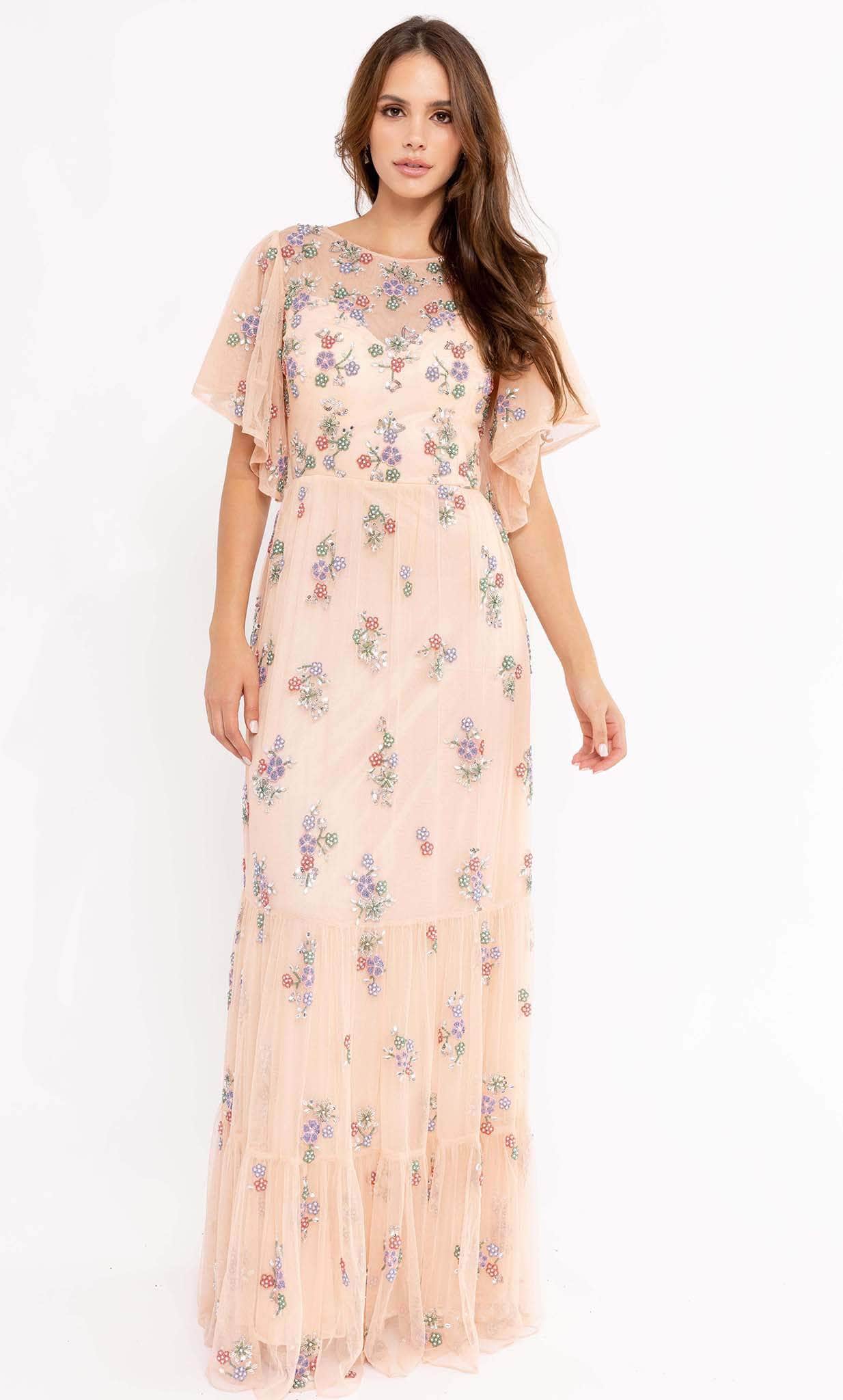 Primavera Couture 13108 - Soft-Looking Floral Long Dress Mother Of The Bride Dresses 4 / Blush