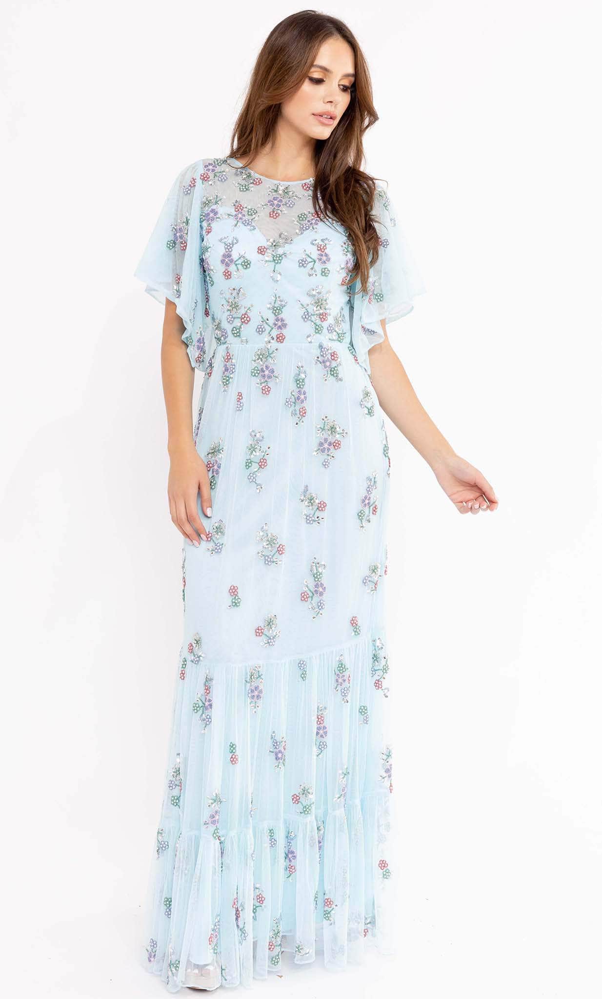 Primavera Couture 13108 - Soft-Looking Floral Long Dress Mother Of The Bride Dresses 4 / Powder Blue