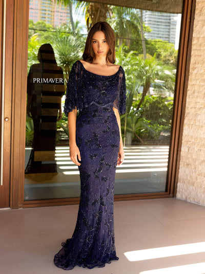 Primavera Couture 13123 - Cape Sleeve Beaded Prom Gown Special Occasion Dress