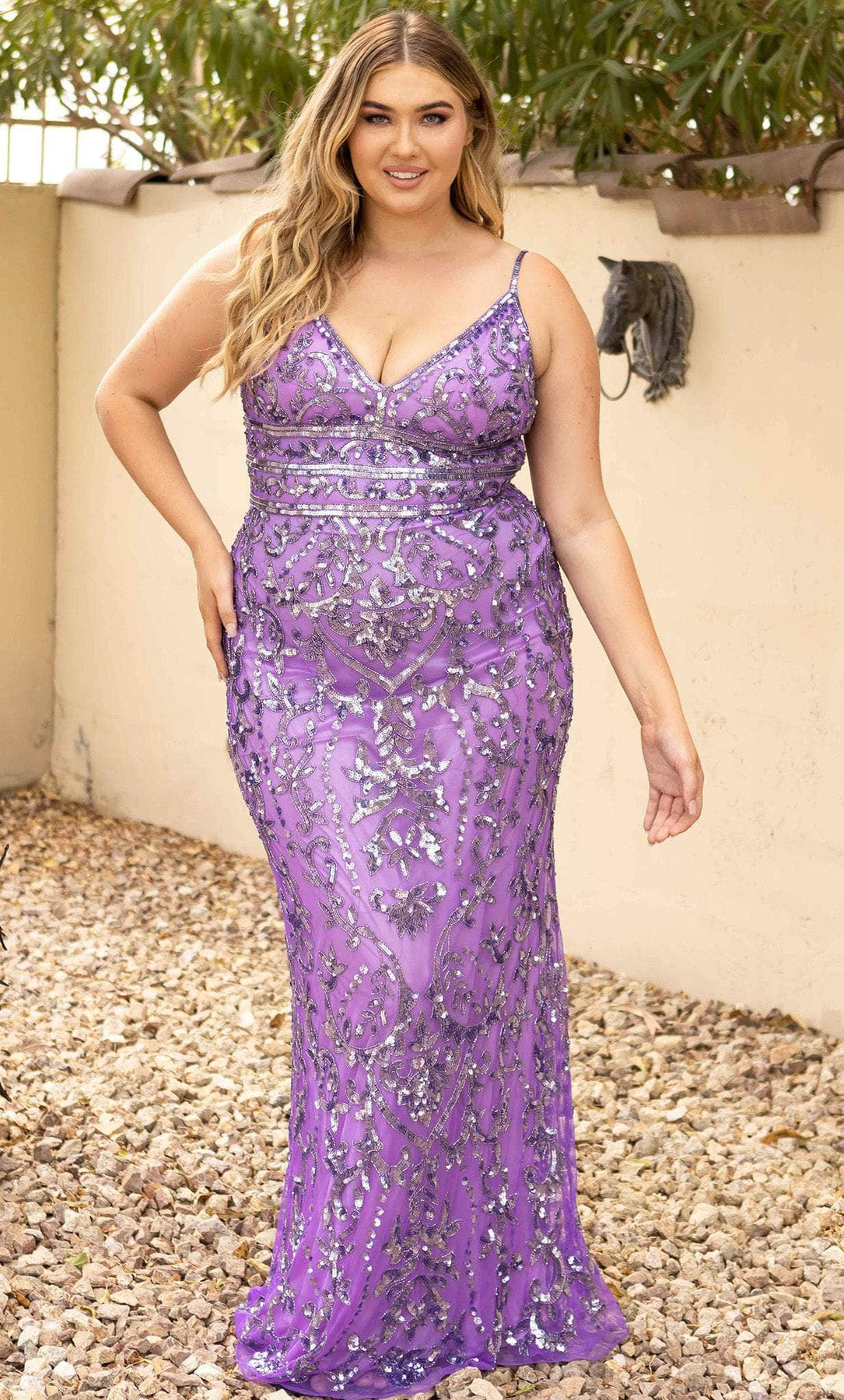 Primavera Couture 14001 - Long Sheath Dress - Sleeveless, Deep neckline, Scoop back, Back zipper, Floor length, Sweep train, Sequins ADASA Primavera Couture 14001 - Long Sheath Dress - Sleeveless, Deep neckline, Scoop back, Back zipper, Floor length, Sweep train, Sequins ADASA