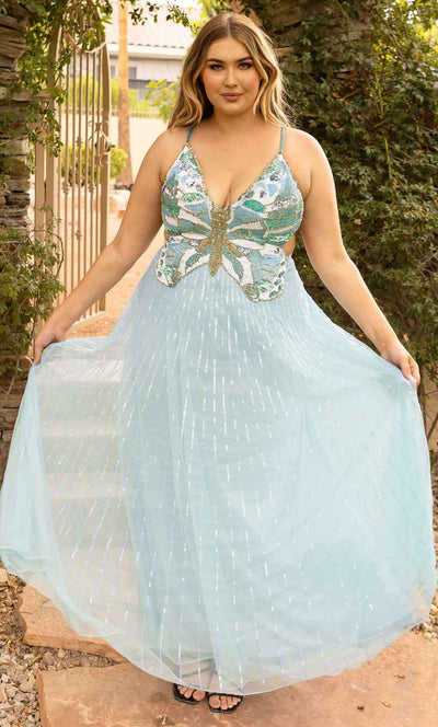 Primavera Couture 14011 - Butterfly Top Sequined Flowy Dress Evening Dresses